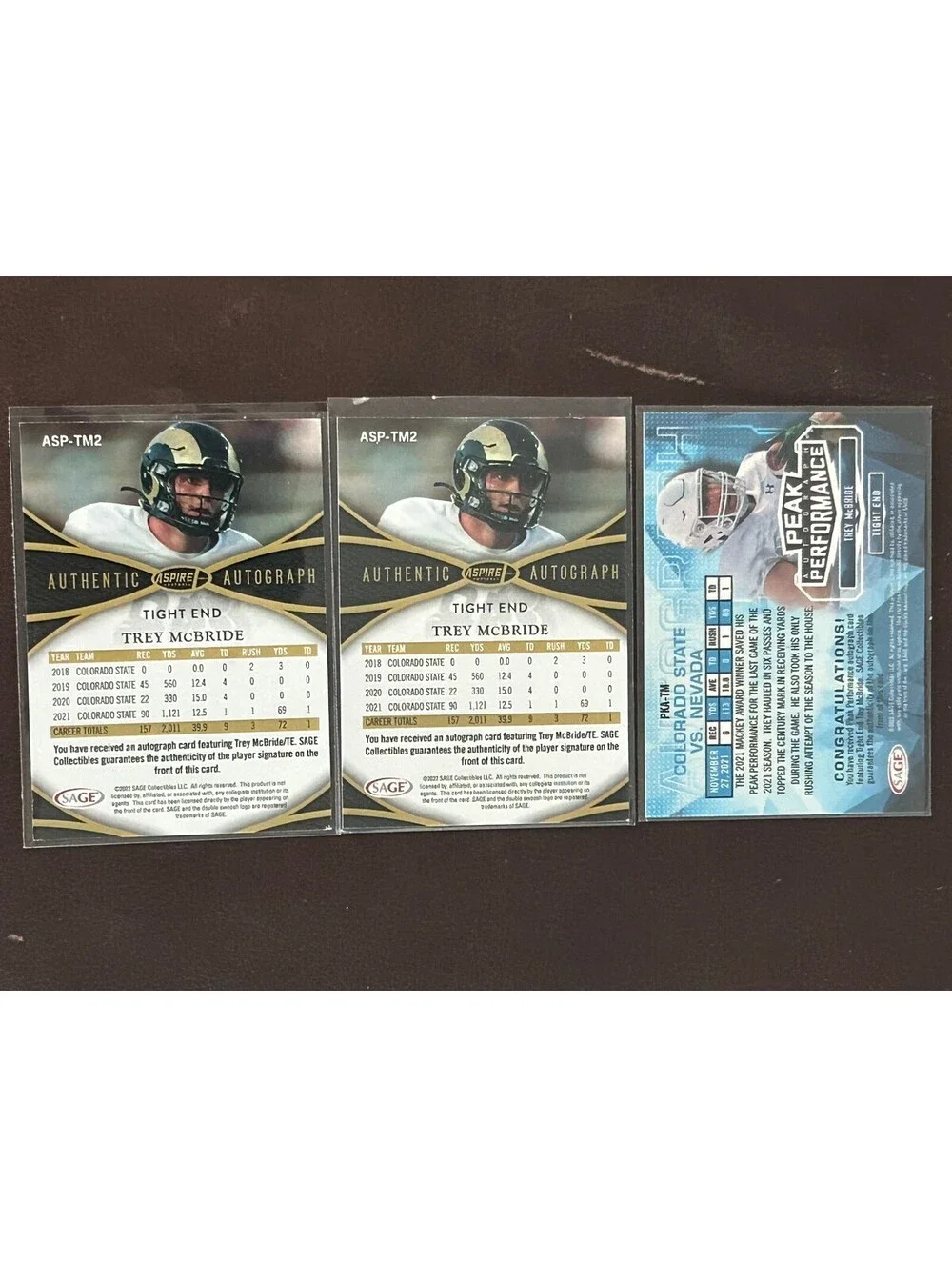 2022 TE TREY MCBRIDE AUTO RC SAGE COLLECTION PEAK PERFORMANCE/ROUND 2 PICK NM